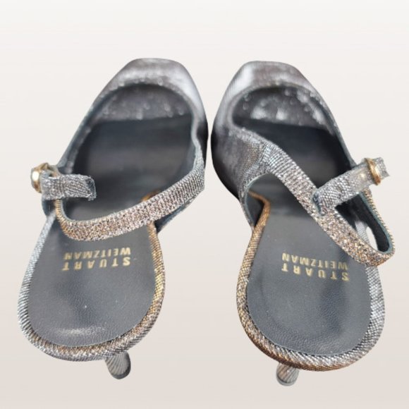 STUART WEITZMAN Slinky Glitter Peep-Toe Slingback, Pyrite Nocturn - Size:8 - Picture 13 of 16